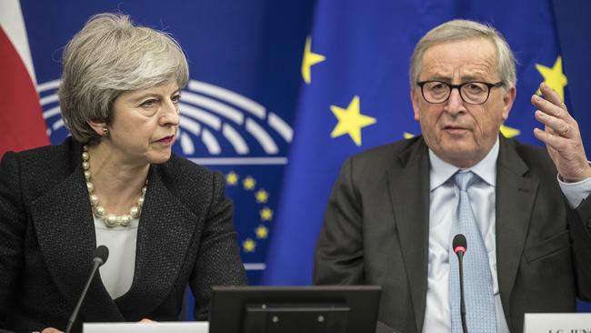 Britain's Prime Minister Theresa May and European Commission President Jean-Claude Juncker. Picture: AP 