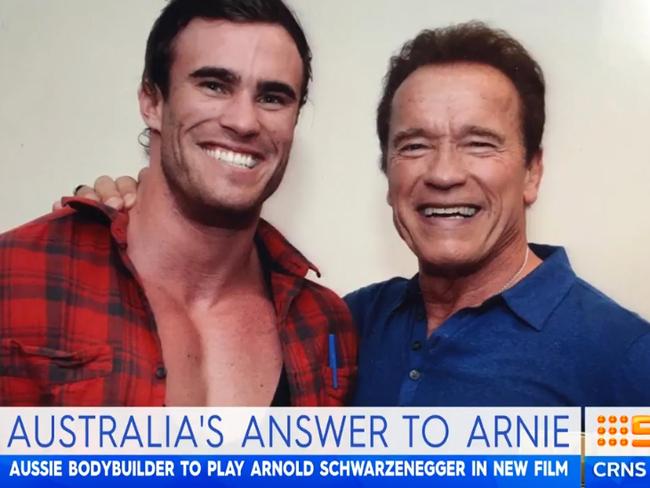 Calum Von Moger with the real Arnold Schwarzenegger. Picture: Supplied