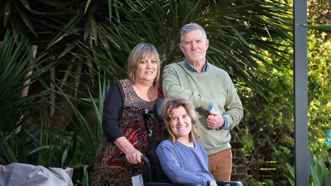 Stroke victim Kirby Littley with her parents Carol and Kevin. Picture: Sarah Matray