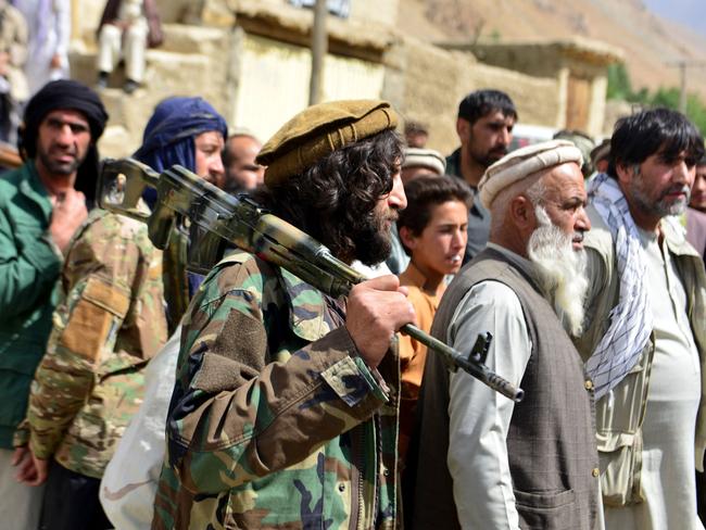 Afghan resistance movement and anti-Taliban uprising forces gather in Panjshir, famous for its natural defences, and the last major holdout of anti-Taliban forces. Picture: AFP