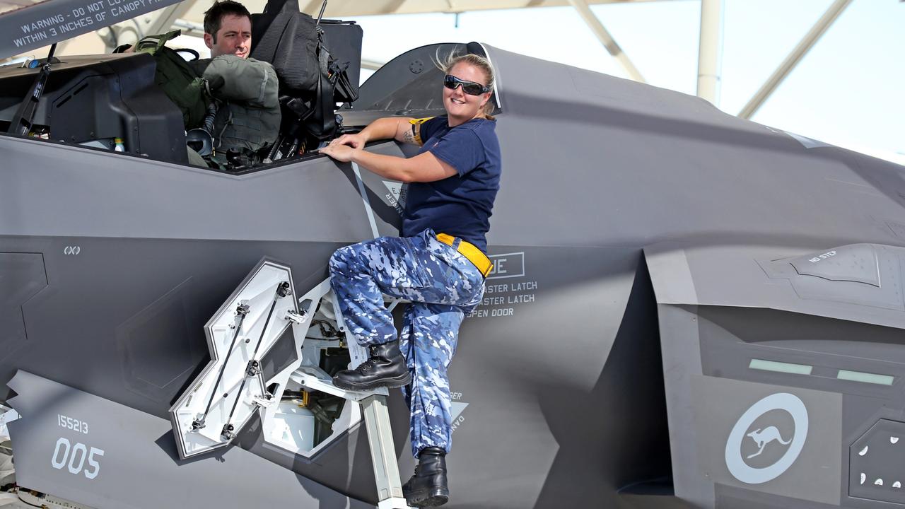 Australian F-35 fighter, pictured Corporal Lorna Hill, RAAF maintenance ground crew. Picture: Nathan Edwards