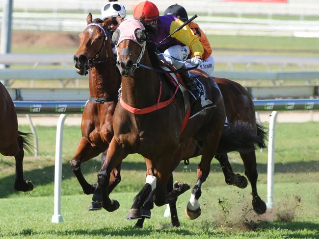 Le Val gains the upper hand to score a strong win at Doomben in July last year. Picture: Grant Peters, Trackside Photography