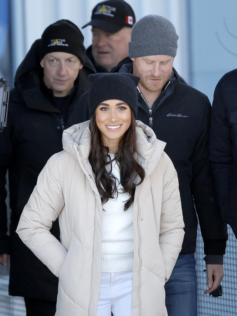 They were all smiles as they hit the slopes on Valentine’s Day. Picture: Andrew Chin/Getty Images