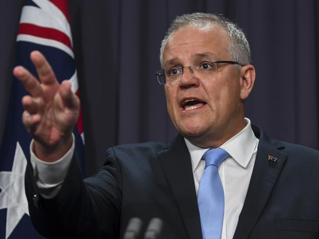 Australian Prime Minister Scott Morrison speaks to the media during a press conference at Parliament House in Canberra, Tuesday, February 12,  2019. (AAP Image/Lukas Coch) NO ARCHIVING