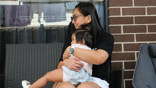 Anne Karlos, with her daughter Skye, had to tie off the umbilical cord of the baby left in her Blacktown backyard. Picture Newscorp Daily Telegraph / Gaye Gerard