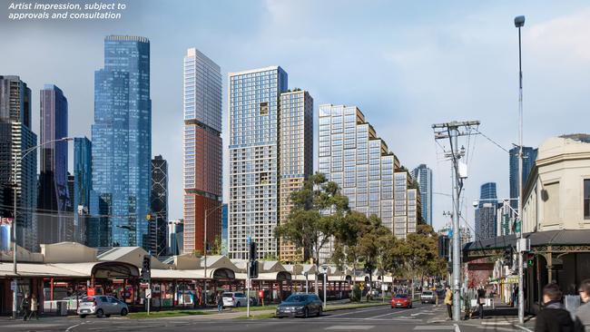 Three high-rise towers would be built at the southern end of the market precinct. Picture: Supplied