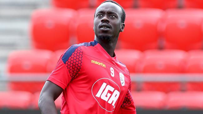 Adelaide United Training at Hindmarsh Stadium. New recruit #9 Diawara Baba "Bubba" Picture: Dylan Coker