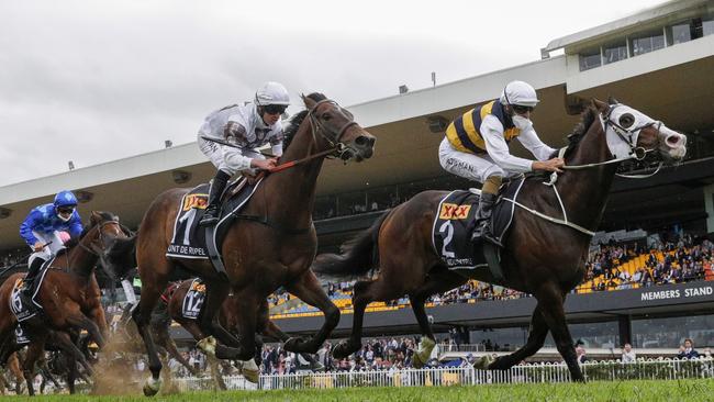 I'm Thunderstruck (right) wins the 2021 Golden Eagle at Rosehill. Picture: Getty Images