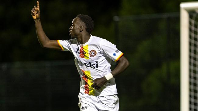 Bul Juach celebrates a goal for Altona Magic. Picture MP Images