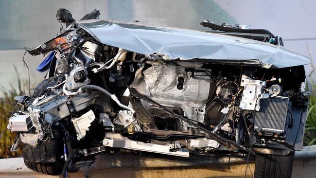 The speeding Audi which lost control and hit another car. Picture: Nicole Garmston