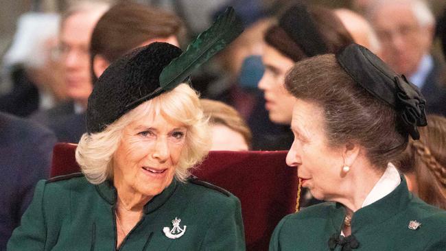 Prince Anne and Camilla both wore green in honour of the Duke of Edinburgh’s livery. Picture: AFP.