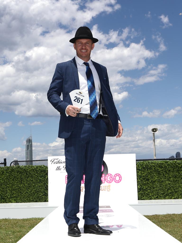 Kaine Donald at Fashions on the Field during Melbourne Cup Day at The Gold Coast Turf Club. Photograph: Jason O’Brien.