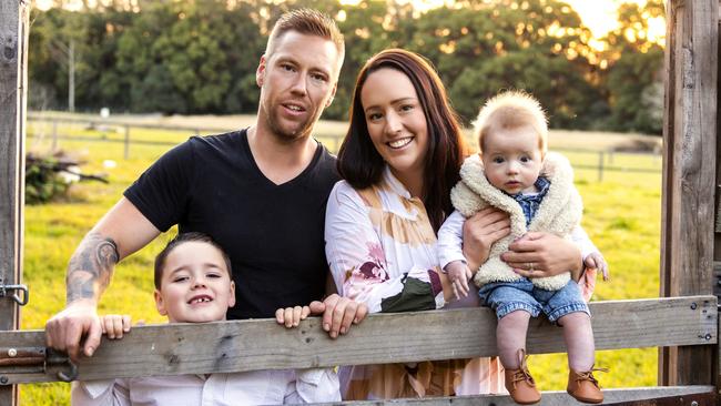 MUST USE PHOTO CREDIT:  Mitch and Nicole Morris with their son Jax and baby boy Brock have sold their Dubbo investment property to fund a move to Coffs Harbour. Picture: Heidi Bell/Heidi Bell Photography