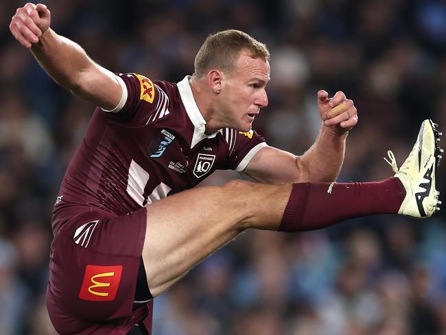 SYDNEY, AUSTRALIA - JUNE 05:  Daly Cherry-Evans of the Maroons kicks the ball during game one of the 2024 Men's State of Origin Series between New South Wales Blues and Queensland Maroons at Accor Stadium on June 05, 2024 in Sydney, Australia. (Photo by Cameron Spencer/Getty Images)
