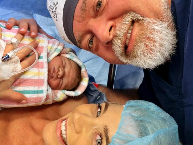 Kyle Sandilands and Tegan Kynaston with abby Otto shortly after the birth.