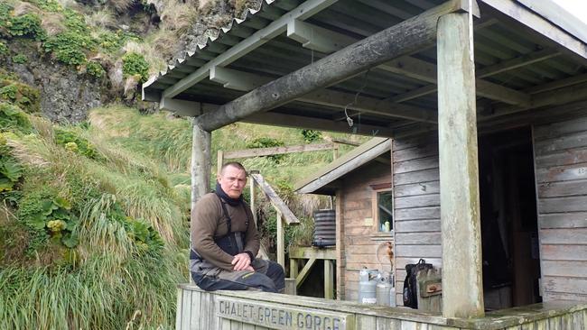 Chris Howard, ranger-in-charge of Macquarie Island Nature Reserve, at Green Gorge Hut on Macquarie Island.