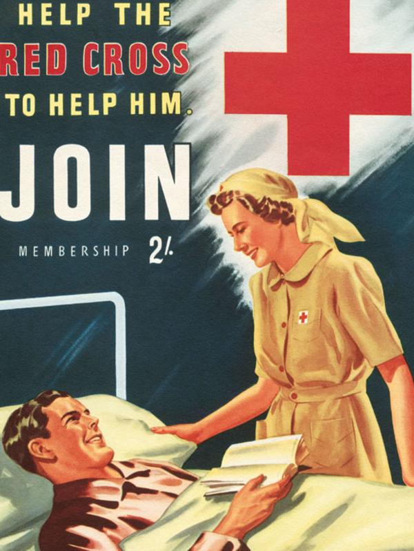 Work goes on ... a Red Cross poster in World War Two.