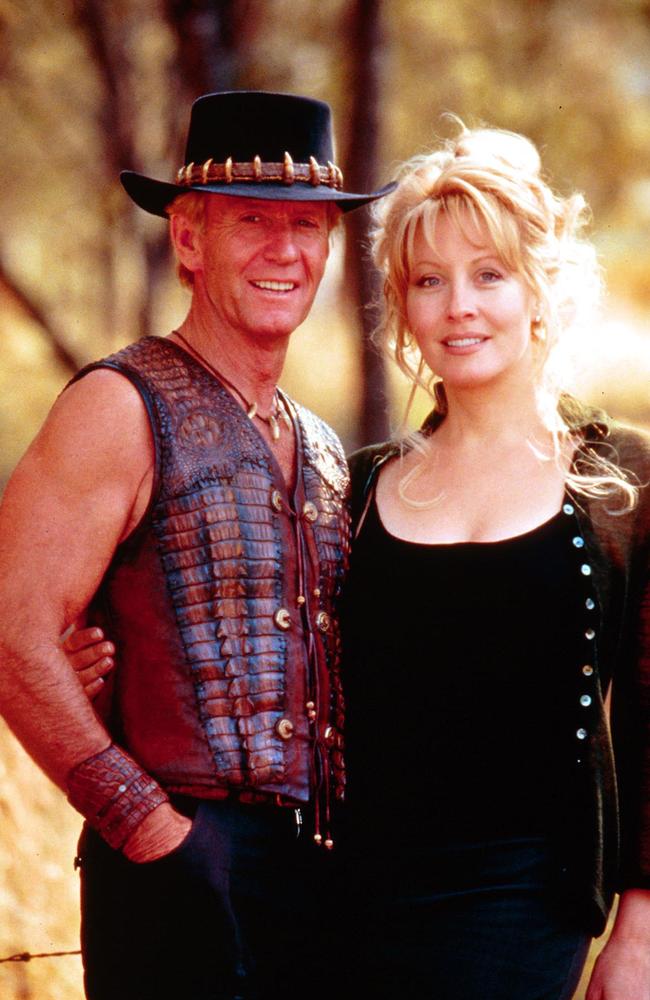 “We had a wonderful time until we didn’t” … Paul Hogan and Linda Koslowski, who became his second wife, on the set of Crocodile Dundee In Los Angeles.