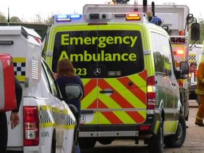 Emergency services at the scene of a boat crash on the Finniss River where two people were killed. Picture: Gary Juleff