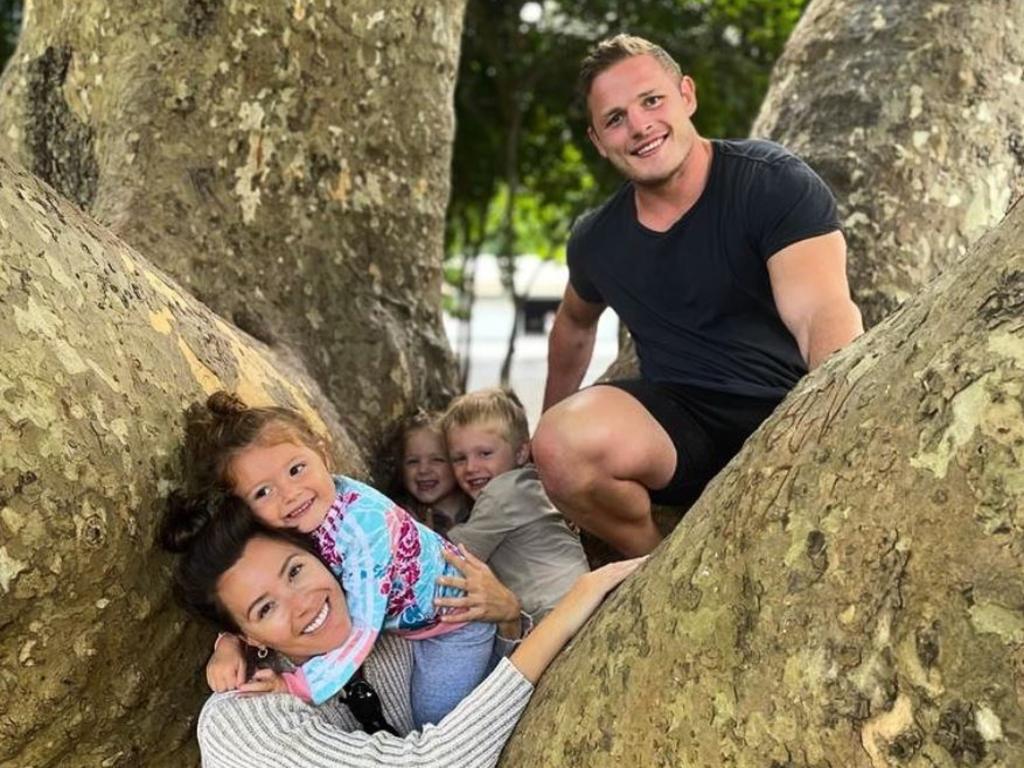 Burgess, pictured with wife Joanna and their children, was listed to play in Thursday night’s match. Picture: Supplied/Instagram