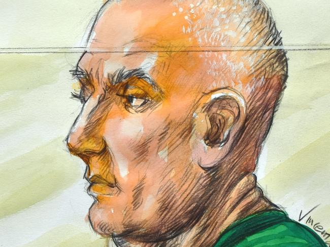 Court Sketch of Chris Dawson at the Supreme court in Sydney being sentenced for killing his wife lynette over 40 years ago.  Picture:  Vincent de Gouw/ NCA NewsWire