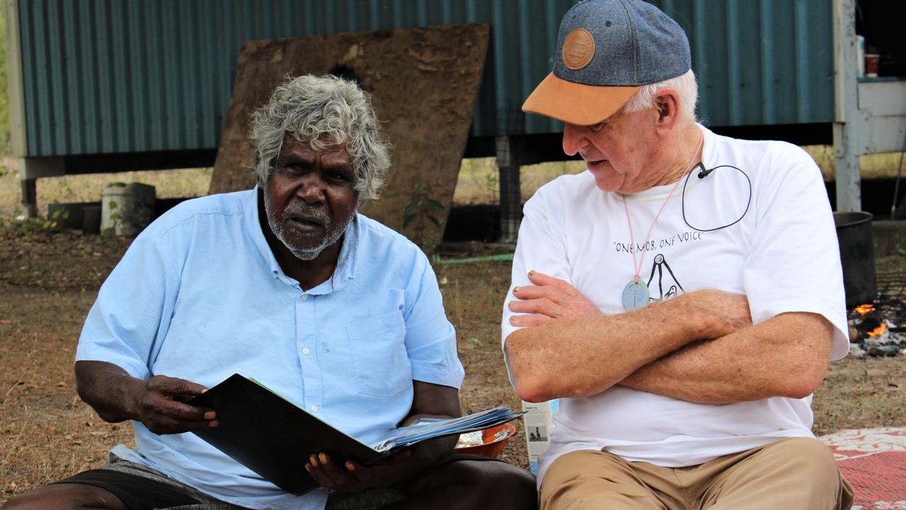 Alan McColl catches up with Djambawa Marawili 90 years after his grandfather Dhakiyarr Wirrpanda’s mysterious disappearance. Picture: Jason Walls