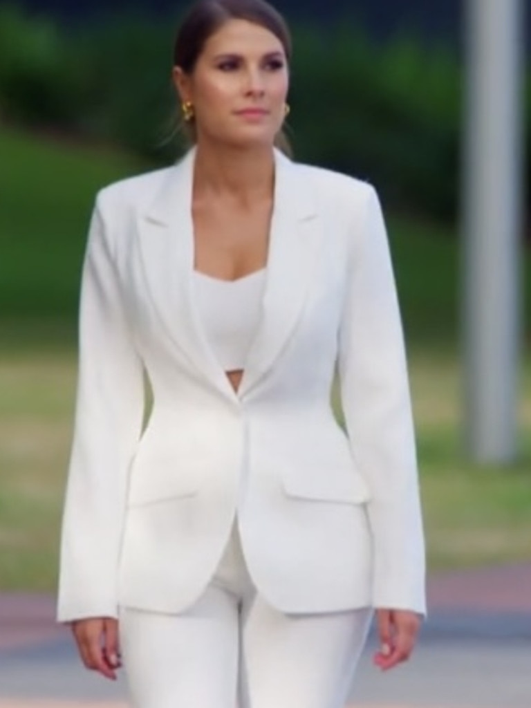 Aleisha is in a incredible white suit. Source: Network 10