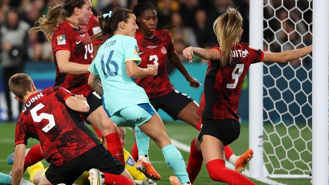 Raso punished Canada’s poor defence from a corner to tap in her second goal in the 39th minute. Picture: Mark Stewart