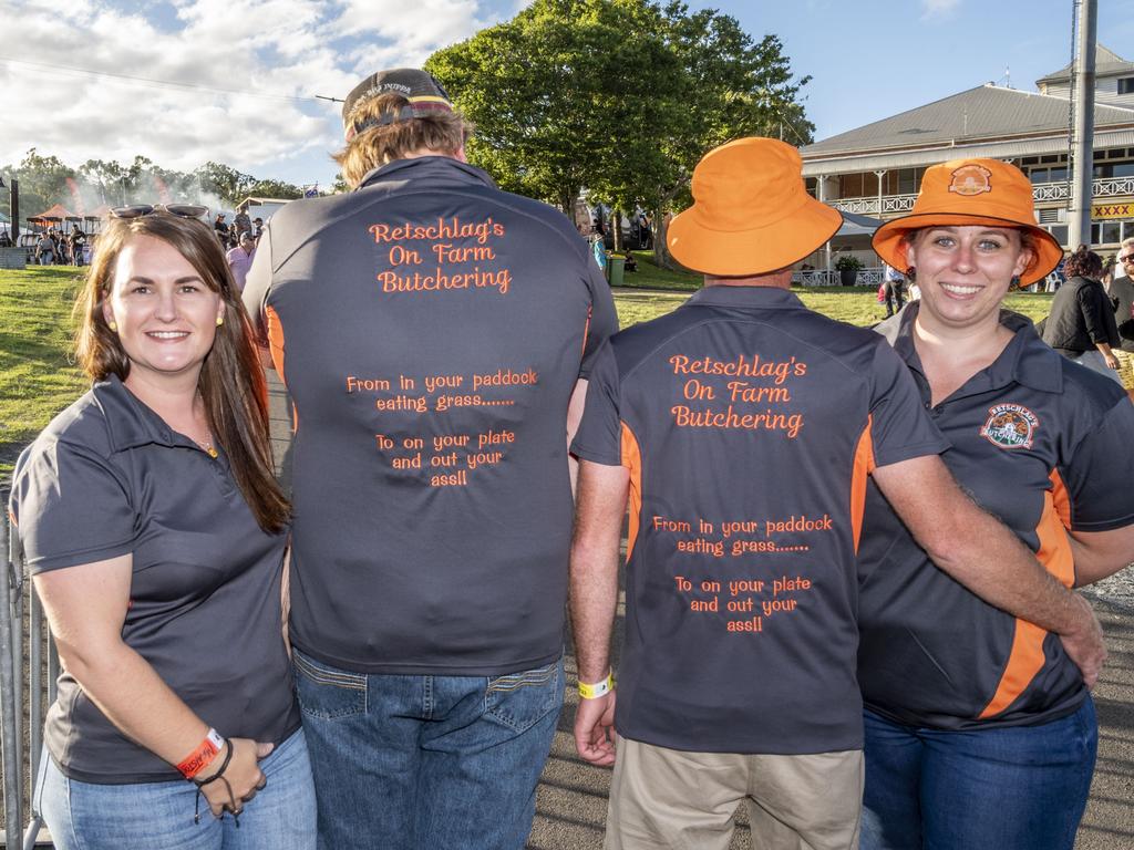 (from left) Alicia Brown, Scott Trace, Josh Retschlag and Bree Retschlag at Meatstock, Toowoomba Showgrounds. Friday, April 8, 2022. Picture: Nev Madsen.