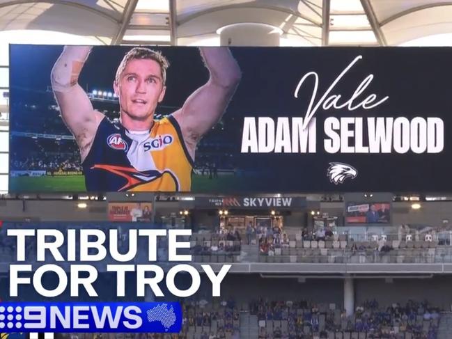 Channel 9's news opener on Sunday night mentioned Adam’s late brother Troy in the caption. Picture: 9News