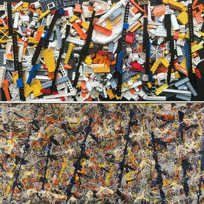 For the NGA’s Stay Home challenge the Vincent family recreate Jackson Pollock’s Blue poles, 1952, © Pollock-Krasner Foundation. ARS/Copyright Agency.