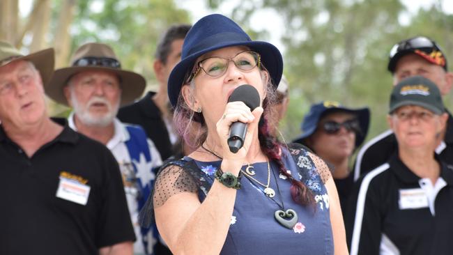 Richmond Valley Councillor Sandra Humphrys sings True Blue at the Australia Day ceremony at Casino Drill Hall.