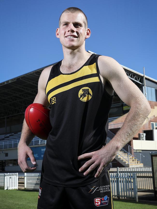 Glenelg AFL draft prospect Kaine Baldwin at Glenelg Oval. Picture: Sarah Reed.