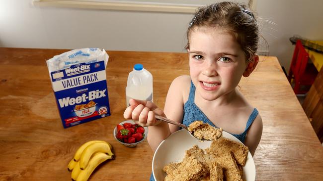 Iris Potter, 4, is a Weet-Bix kid. Picture: Tim Carrafa