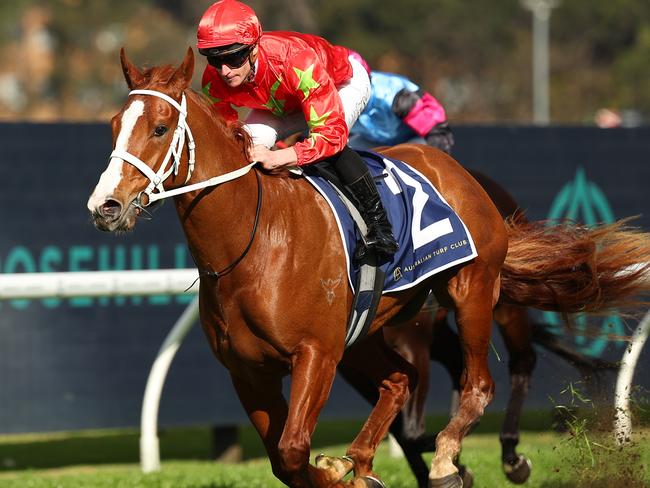 SYDNEY, AUSTRALIA - AUGUST 17: James McDonald riding Gatsby's wins Race 6 Sydney Markets Rosebud during "Rosebud Day" - Sydney Racing at Rosehill Gardens on August 17, 2024 in Sydney, Australia. (Photo by Jeremy Ng/Getty Images)