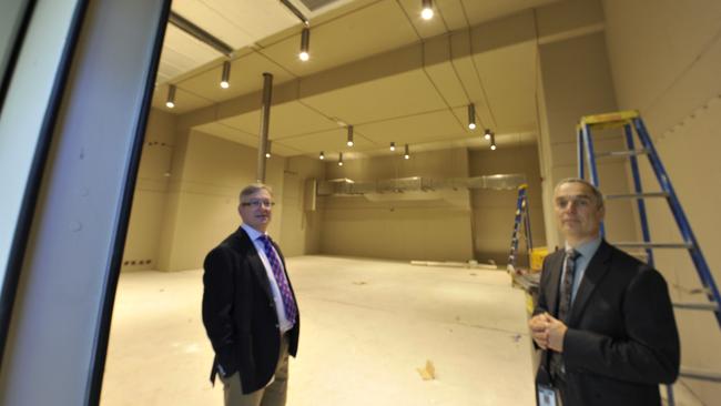 Professor Barton with Professor Greg Kaplan when the research bunker was first being built. Notice the thickness of the door to the left.