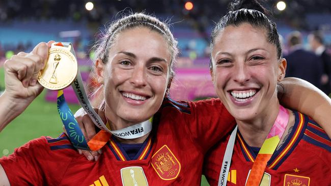 Alexia Putellas and Jennifer Hermoso celebrate their victory in the World Cup final. Picture: AFP