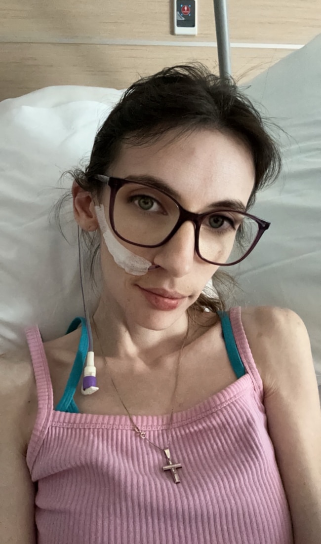 Sammie Garcia in hospital at her lowest weight, just 30kg, in late 2023. Picture: Supplied