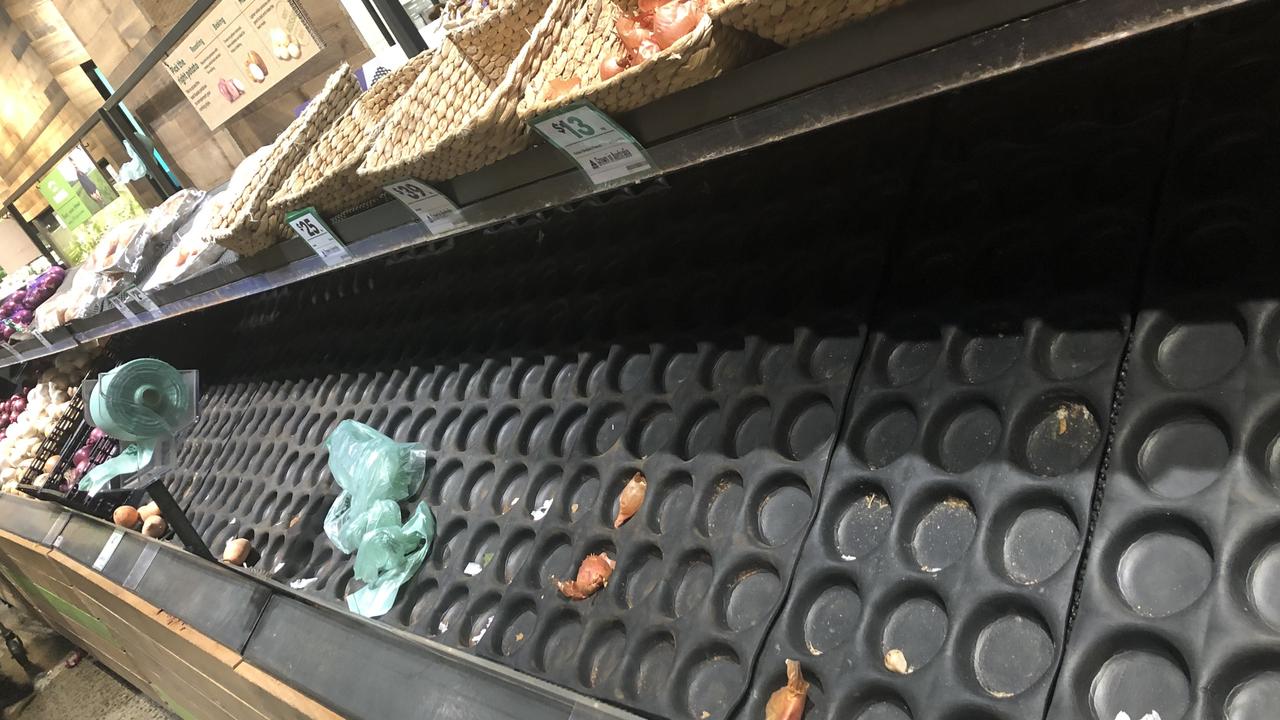 Empty supermarket shelves at Woolworths, Marrickville Metro. Picture: Alex Turner-Cohen/news.com.au