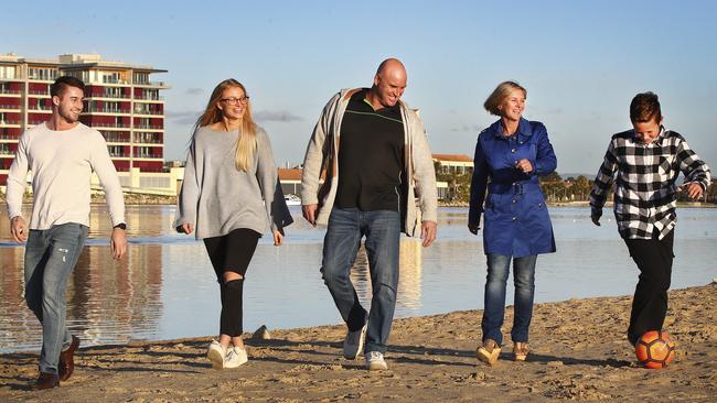 Scott Hodges with his family — son Billy, daughter Charlee, wife Kerry and son Kayne at West Lakes. Picture: Sarah Reed