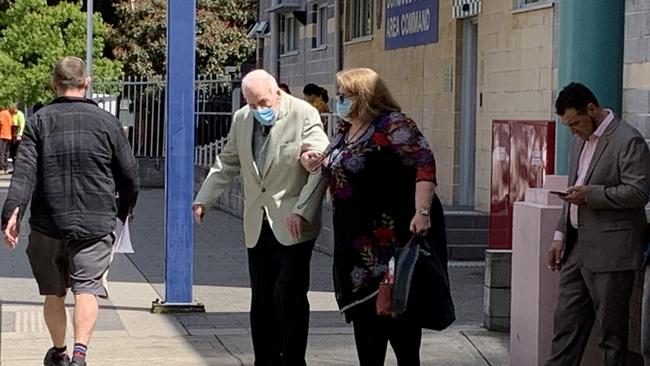 Keith Lockrey with his daughter at Burwood Local Court for his sentence hearing. Picture: Nicole Pierre