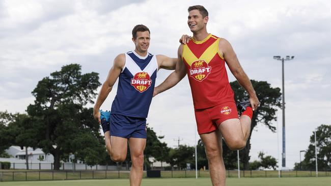 Carlton Draft 2025 stars Brett Deledio, left, and Tom Hawkins. The Geelong champion will play for Beaufort and Deledio is heading interstate to play for Coleambally.