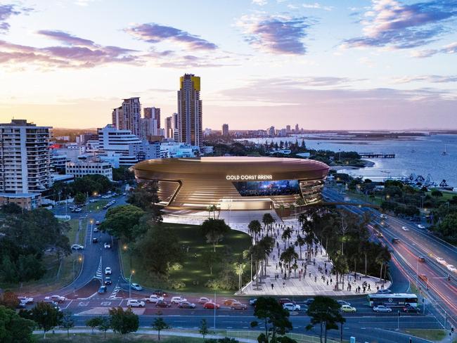 Artist impression of the proposed Gold Coast Arena boutique stadium at Carey Park, Southport. Picture: Supplied by Gold Coast City Council