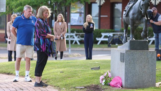 People leave flowers at the Royal Daylesford Hotel on Monday. Picture: Brendan Beckett