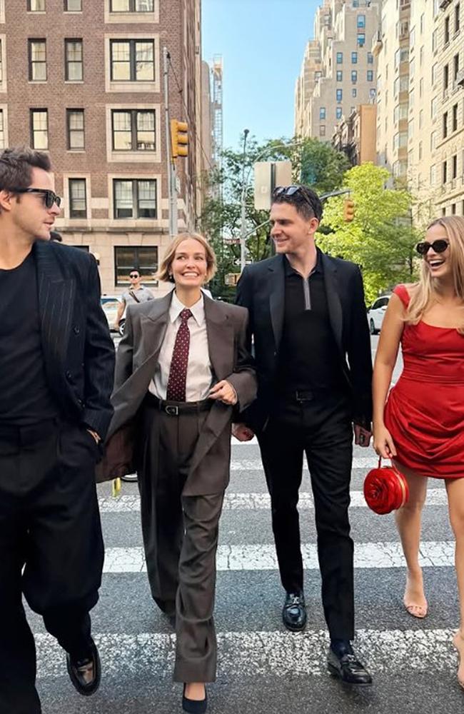 Lara Worthington posted a photo with Tom Ackerley (left) and Margot Robbie. Picture: Instagram.