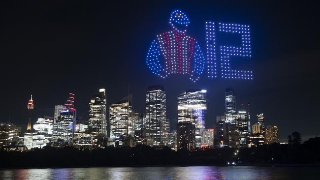 Drones lit up Sydney’s night sky ahead of the Everest this weekend. Picture: Dan Gray