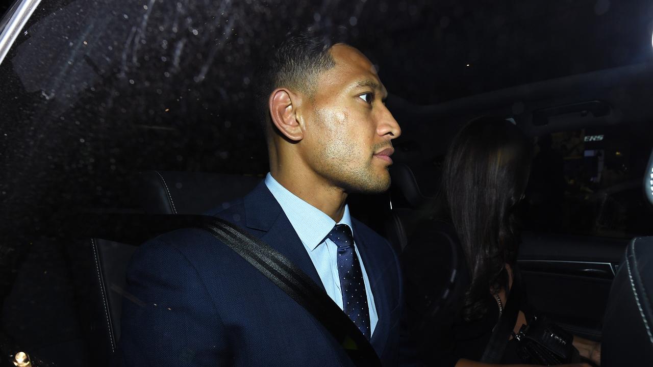 Israel Folau leaves a Code of Conduct hearing on Tuesday