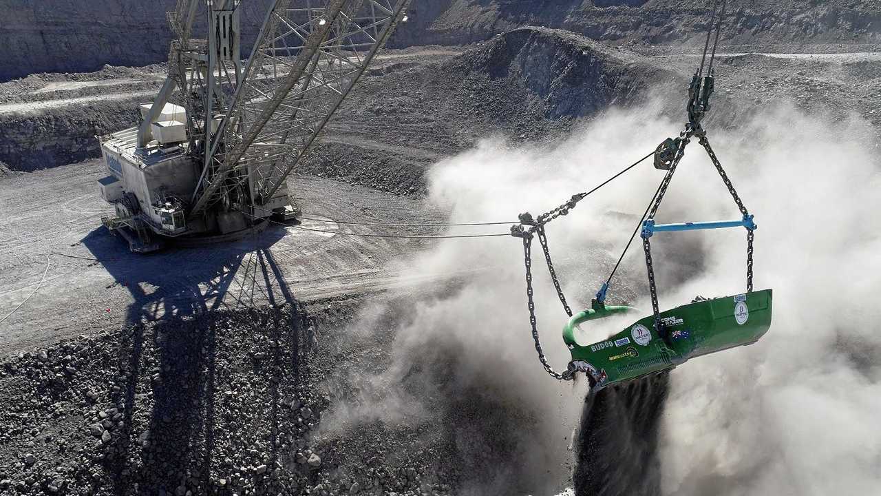 MINING MESSAGE: The R U OK? dragline bucket on display at Peabody's Coppabella mine. Picture: Peabody Energy