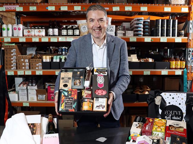 DAILY TELEGRAPH - Pictured in Melrose today is Stuart Mills from Gourmet Basket, who has created a new range of COVID-related products focused on health and wellness, and for businesses to gift employees to help them settle into working from home. Picture: Tim Hunter.