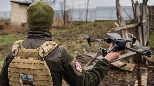 A Ukrainian serviceman flies a drone on the outskirts of Bakhmut, eastern Ukraine. Picture: AFP.